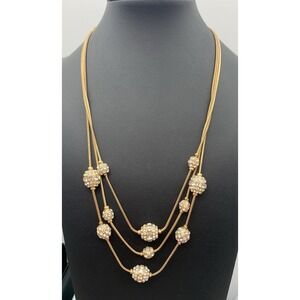 Chicos Gold Tone Triple Layered Snake Chain With Pave Rhinestone Stations 16+3"